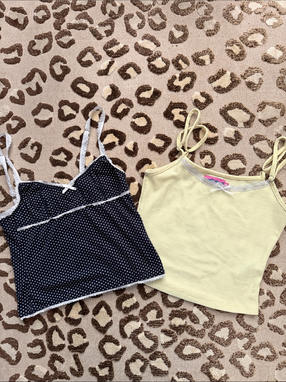 Edikted Navy Polka Dot Lace-Trim and Pale Yellow Camis Size Small